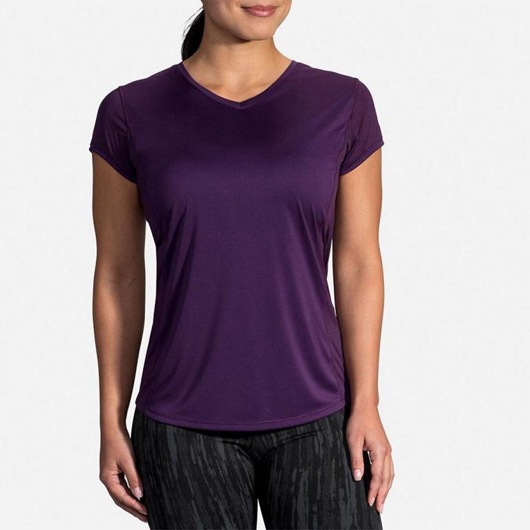 Brooks STEALTH Short Sleeve Running Shirt Womens Outlet - Purple (KMQ052976)